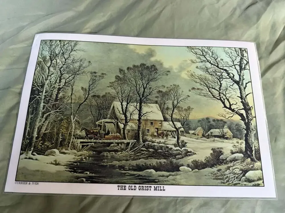 Vintage Set Of 4 Courier And Ives Laminated Lithograph Placemats